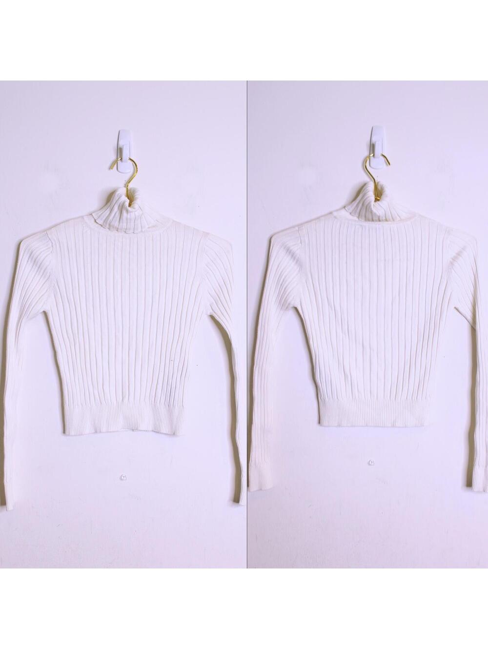 Zara Knit Cream Ribbed Knit Crop Turtle Neck - Small